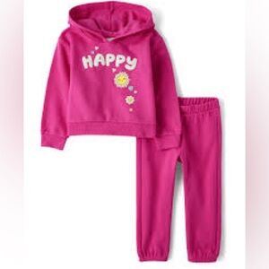 Pink Hoodie and Pants Set with Happy Print